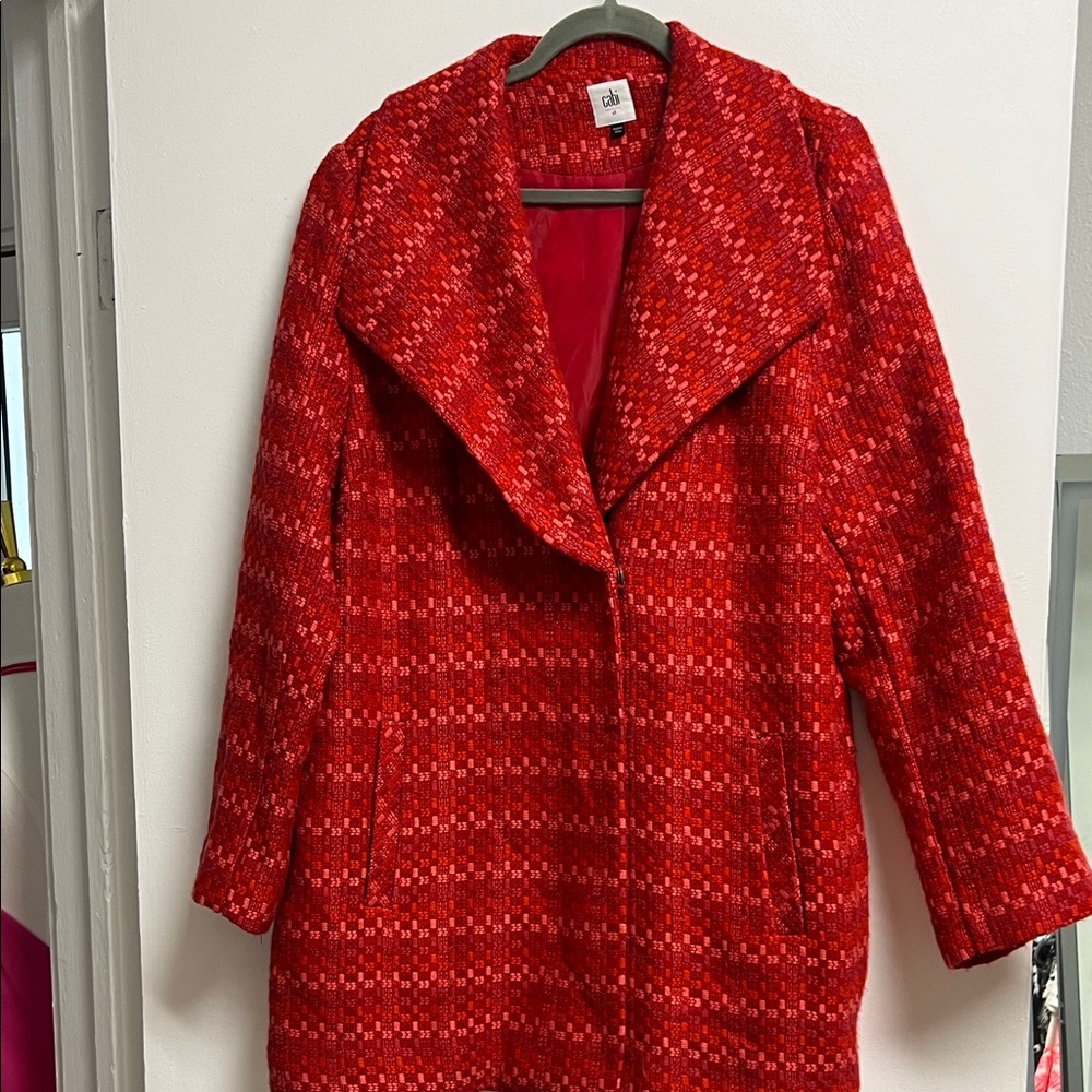 CAbi Red and Pink Tweed Woven Women's Oversize Collar Jacket Coat XL
